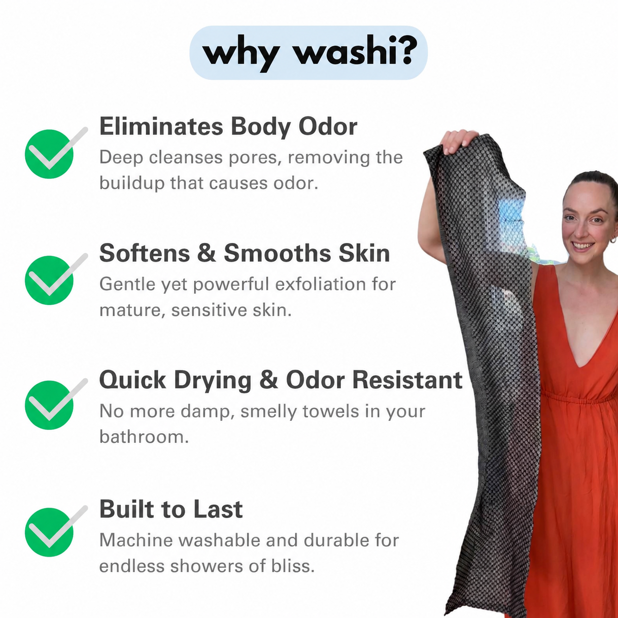 Washi Exfoliating Antibacterial Shower Towel
